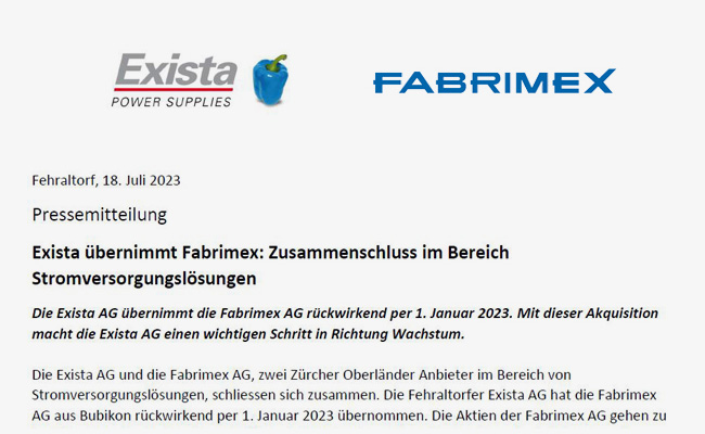 Uebernahme Fabrimex Pressemitteilung